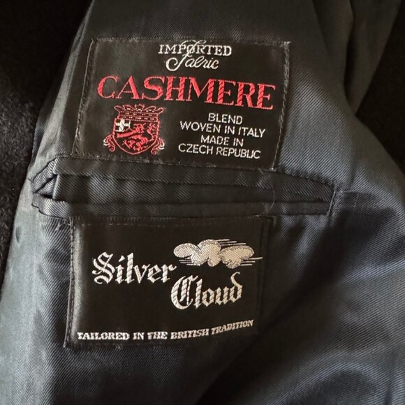 Vintage Mens 1970s Charcoal Gray Cashmere Blend Trench Coat Jacket 46R - Picture 9 of 10